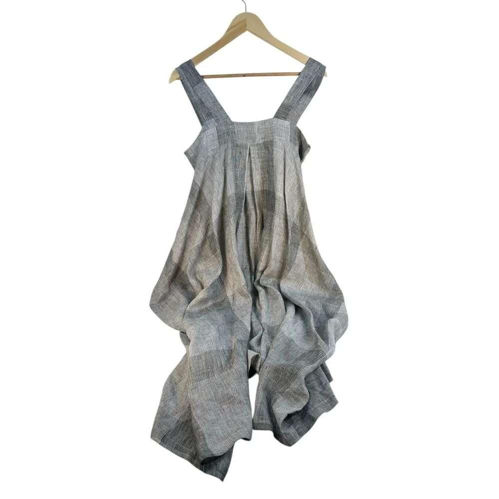 Meg Shop sleeveless box shape plaid print linen dress oversized L - Picture 10 of 11